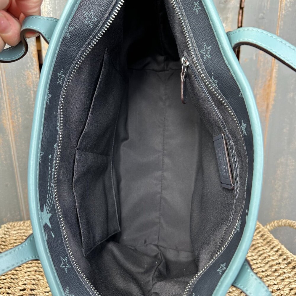 Coach Black Tote with Light Blue Star Print - Picture 11 of 16